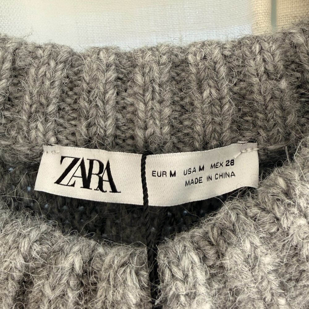 Zara Grey Cable Knit Sweater Medium Brand New with Tags - Picture 5 of 5